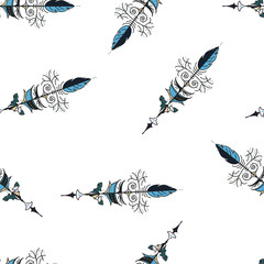 Seamless hand drawn background pattern with arrows. Vector
