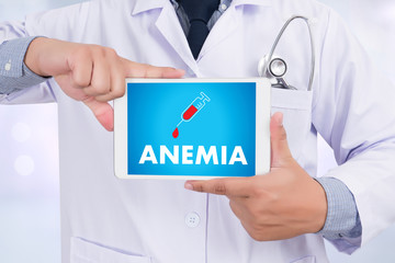 ANEMIA blood for test , Medical Concept , Diagnosis Iron deficiency doctor hand working...