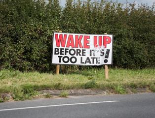 blackpool, england, 31/07/2017 Anti shale gas fracking protestors signs outside the cuadrilla...