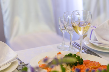 glass of champagne on a banquet table