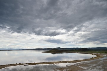 Dark cloudy sky with coast in Northern Norway