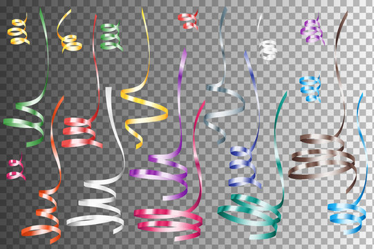 Set Of Realistic Colorful Serpentine Ribbons. Isolated Vector Design Element. Holiday Decoration
