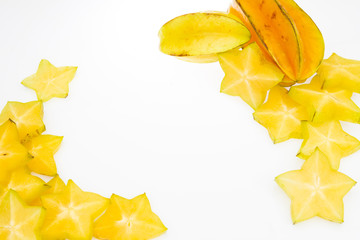 Star fruit on white isolated background translucent delicious natural sweet shape starfruit food texture detail macro close up carambola graphic pattern