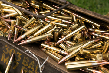 An ammunition casing holding spitfire machine gun anti aircraft bullets. Armour piercing bullets.