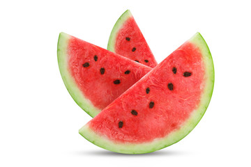 Three slices of fresh watermelon isolated on white background.