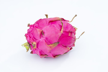 Dragonfruit red sweet delicious exotic fruit food sliced open with pink red middle pitaya isolated on white background