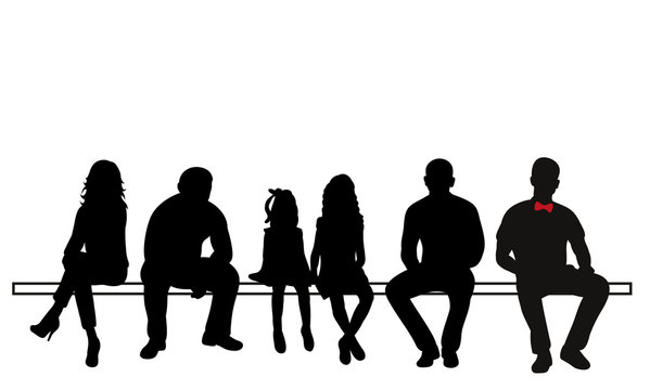 isolated black silhouettes of sitting people