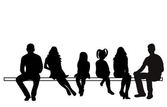 Vector isolated black silhouettes of sitting people, men and women