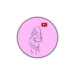 Hand drawn vector. Concept slimming symbol weight loss. Silhouette of sport girl with slender figure
