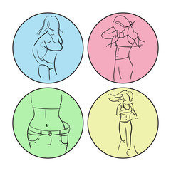 Hand drawn vector. Concept slimming symbol weight loss. Silhouette of sport girl with slender figure