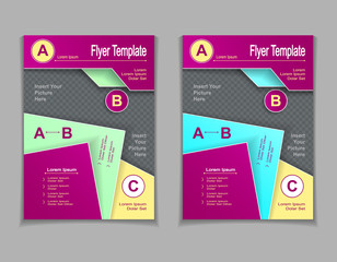 Set template of flyers or brochures or  magazines  covers with cut paper effect  in lilac light  blue  green yellow colors