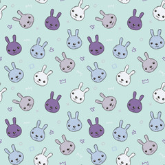 Cute seamless pattern with cartoon hares. Pattern with simple stylized characters in calm colors