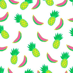 Exotic, juicy, fruity, seamless, cartoon, vector pattern.