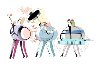 Cartoon illustration of orchestra isolated on white background
