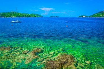 Vis island landscape. / Colorful seascape in Vis archipelago, South of Croatia travel places.