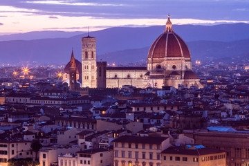 Fototapeta na wymiar Italy, Florence. View of the Cathedral of Santa Maria del Fiore from Piazzale Michelangelo.Evening, sunset.