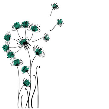 Design of Hand drawn doodle Dandilon flowers set on white background. Illustration