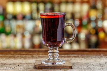 Mulled wine on the bar in a restaurant