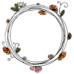 Design of vector wreath with flowers and butterfly.