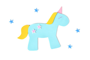 Fototapeta premium Unicorn paper cut on white background - isolated