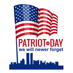 Patriot Day. September 11. We will never forget, hand holds american flag, vector, isolated, illustration