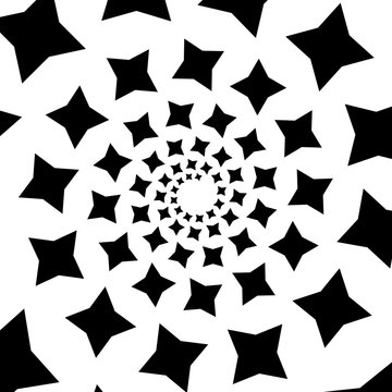 Background, pattern, black and white spiral pattern. Round centered Halftone illustration. Star, rotation