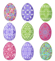 Set of pink and blue, green Easter eggs with ornament. Vector illustration