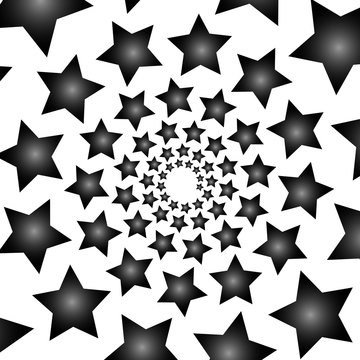 Background, pattern, black and white spiral pattern. Round centered Halftone illustration. Star, rotation