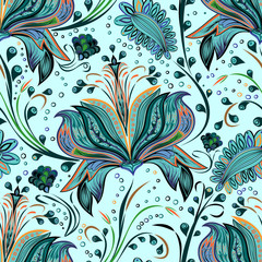 Paisley vintage floral motif ethnic seamless background. © Machara