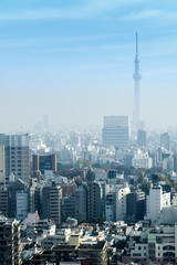 Cityscapes of tokyo in Fog after rain in winter season, Skyline of Bunkyo ward, Tokyo, Japan,