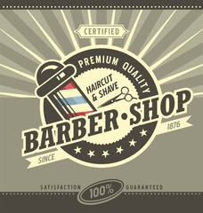 Barber shop hipster vintage sign template. Barbershop retro poster  or banner design. 