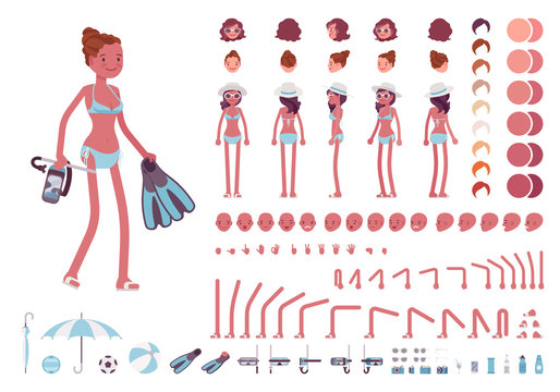 Young slim woman in swimming bikini. Character creation set