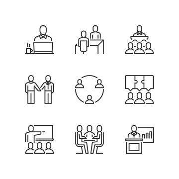 Outline icons. Business people working