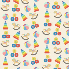 Colorful seamless pattern with different kind of toys