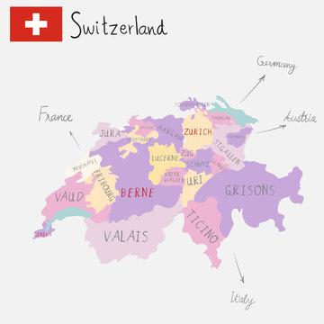 Hand drawing Switzerlamd maps with hand lettering.illustration. EPS 10.