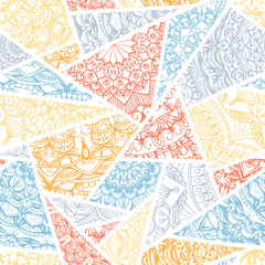 Seamless pattern -  ornamental triangles. Pastel background
