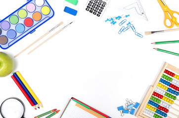 School supplies on white background