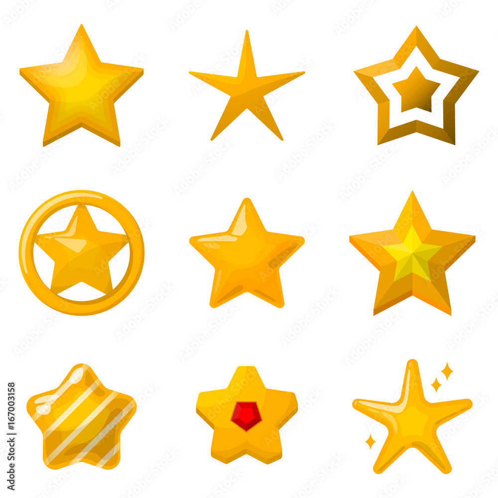 Canvas Prints glossy gold stars in cartoon style. icons set for game design projects