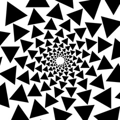 Background, pattern, black and white spiral pattern. Round centered Halftone illustration. Triangle, symbol