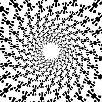 Background, pattern, black and white spiral pattern. Round centered Halftone illustration. Geometry, symbol