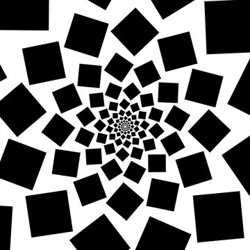 Background, pattern, black and white spiral pattern. Round centered Halftone illustration. Square, symbol