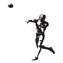 American football player throwing ball, abstract vector silhouette