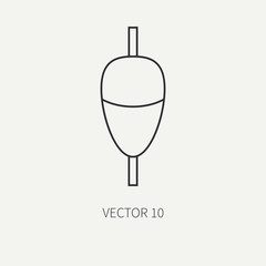 Line flat vector fisher and camping icon fishing float. Fisherman equipment. Retro cartoon style. Holiday travel. Spinning. Lake. Boat. Nature. Illustration and element for your design and wallpaper.