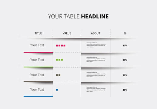 Infographic Table Layout with Progress Bars