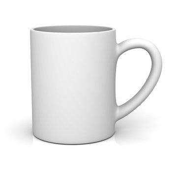 White coffee cup or blank mug isolated on white background with shadow and reflection . 3D rendering.