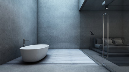Fototapeta na wymiar Bathroom design Minimalist & Loft in House wall concrete/floor wood -3D render