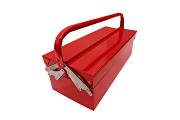 red metallic closed iconic toolbox on white background