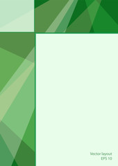 Cover layout. Abstract geometric green background with text place. Modern template for magazines, brochures, leaflets, booklets, prospectuses, annual reports, posters, flyers. EPS10 vector, size A4