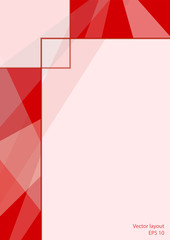 Cover layout design. Abstract geometric red background, text place. Technology template for magazines, brochures, leaflets, booklets, books, annual reports, posters, flyers. EPS10 vector, A4