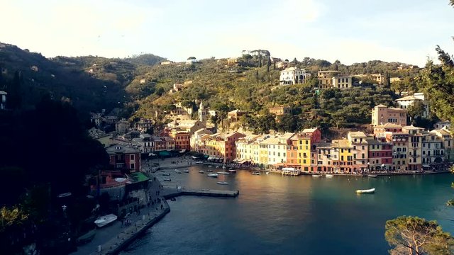 Aerial View on Famous Town of Portofino on Ligurian Sea in Italy - 4K Video

